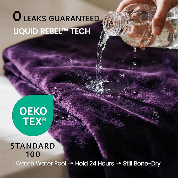 gogobunny Waterproof Bed Blanket, Reversible Sherpa Fleece Throw Blanket for Dog Puppy Cat, Furniture Cover Protects Bed Couch Sofa from Liquid Pee and Pet Fur (Dark Purple, 50x60 inches)