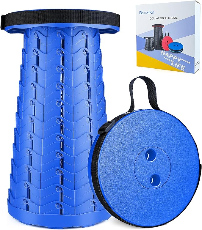 Boreeman Upgraded Folding Stool Lightweight Yet More Sturdy with Load Capacity 400lbs Portable Collapsible Stool for Camping Fishing Hiking BBQ (All Blue)