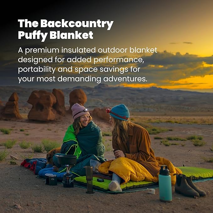 Rumpl Backcountry Puffy Blanket - Packing Comfort Into Uncomfortable Places, 100% Recycled Polyester Insulation, Lightweight, Packable, Water Resistant, 52" x 75", Ridge Lines