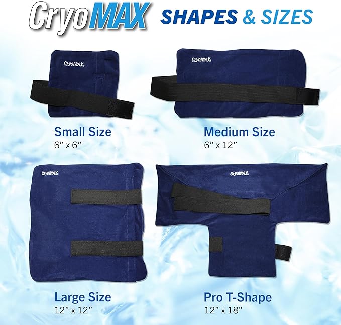 CryoMAX Reusable Cold Pack - 8-Hour Long-Lasting Cold Therapy Ice Pack, Adjustable Wearable Compress Straps, Best for Pain Relief, Injuries, Hip Surgery Swelling, and Migraines - T-Shape (1 Count)