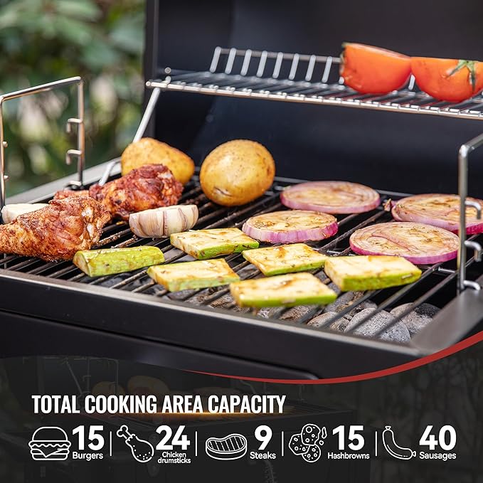Royal Gourmet CD1519 Portable Charcoal Grill with Warming Rack, Tabletop Charcoal Grill with 303 Sq. In Cooking Area for Outdoor Camping and Picnic Grilling, Black