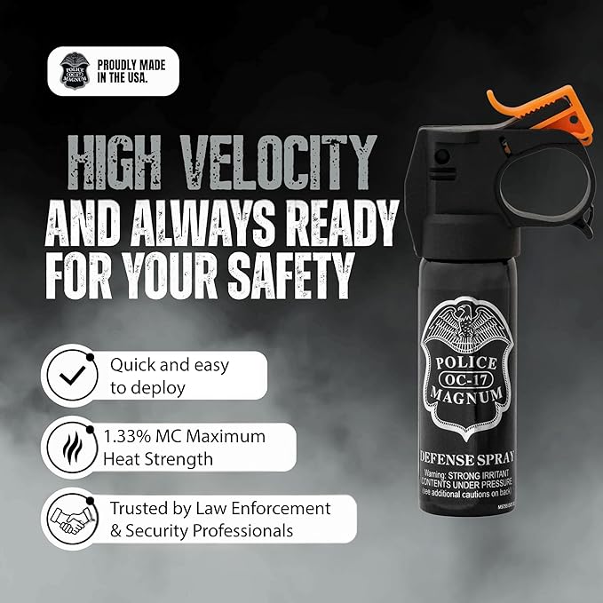 Police Magnum Self Defense Pepper Spray Fogger – Maximum Strength Personal Protection – Portable Non-Lethal Safety Gear – Made in USA – 2 Pack 3oz FM