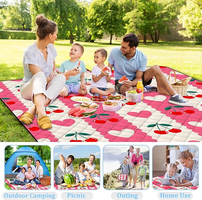 Poedist Extra Large Picnic Blanket Waterproof,80"x 80"Foldable Machine Washable Beach Blanket,Outdoor Blanket for 6-8 Adults,Suitable for Indoor Crawling,Park Beach,Camping,Hiking,Family Travel(Pink