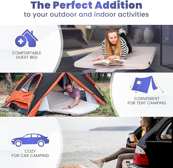 Hazli Matrix Comfort-Cell Memory Foam Camping Mattress Pad - Portable Foam Sleeping Pad for Camping - Roll up Sleeping Mat for Adults - Floor Mattress Guest Floor Bed for Sleepover, Car SUV Cot