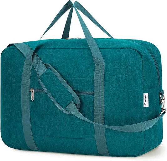 Carry on luaggage 22x14x9 Airlines Approved Foldable Carry on Bag Travel Duffel Packable Duffle Overnight for Women and Men 40L (Teal)