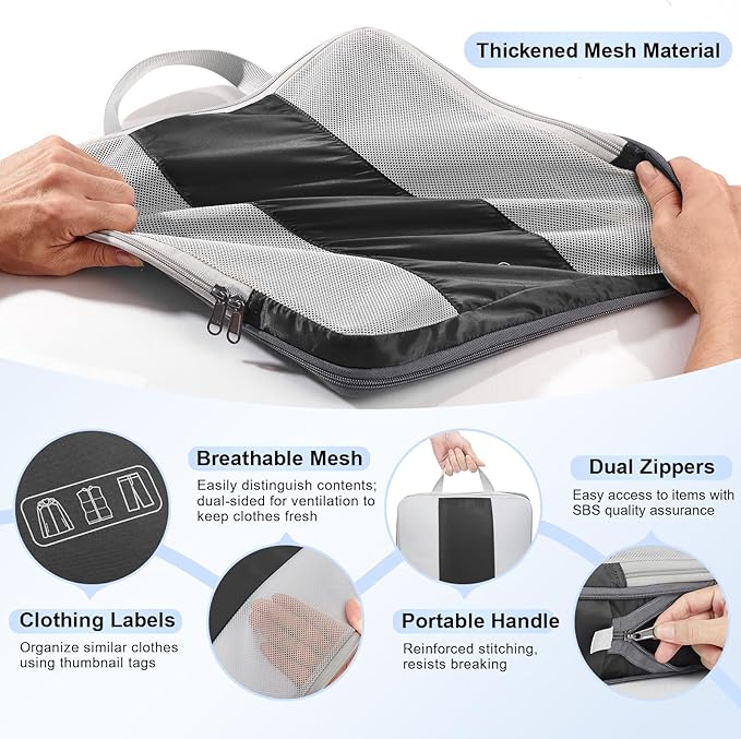 8 Set Compression Packing Cubes for Travel Essentials,Compressible Expandable Packing Cubes for Suitcase,OlarHike Luggage Organizer Bags for Travel,Handy Helper for Organizing Clothes(Black)