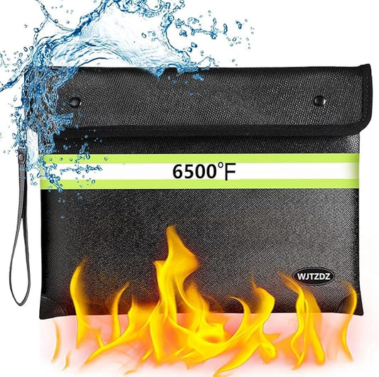 6500°F Fireproof Document Bag,Upgraded Fireproof Money Bag with Waterproof Zipper,10 Layers Heat Insulated Materials/Reflective Strip with Handle for Important Documents