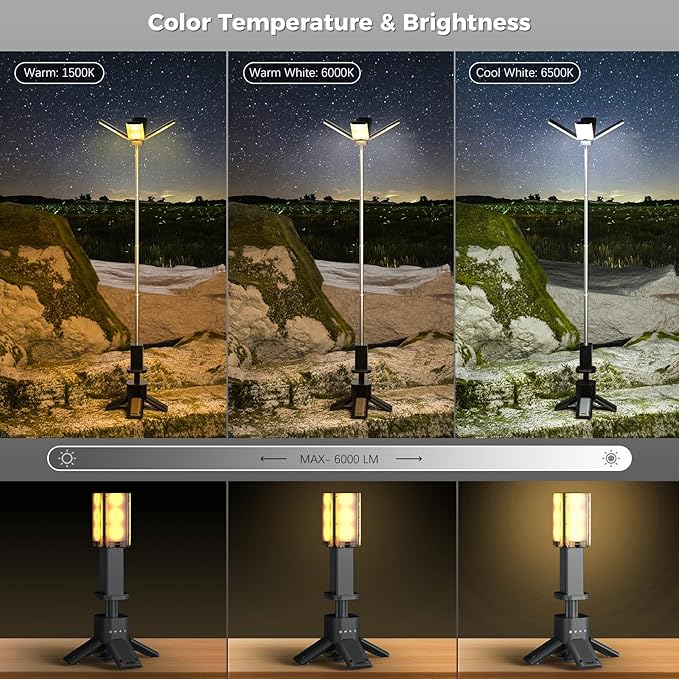 Telescopic Camping Lights Rechargeable 14000 mAh Led Multifunction Magnetic Lanterns Job Site Lighting Cordless Dimmable Camping Tent Lamp Portable Power Supply 6000LM IPX5 Waterproof