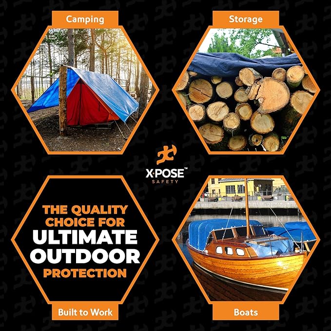 Better Blue Poly Tarp 10' x 10' - Multipurpose Protective Cover - Lightweight, Durable, Waterproof, Weather Proof - 5 Mil Thick Polyethylene - by Xpose Safety