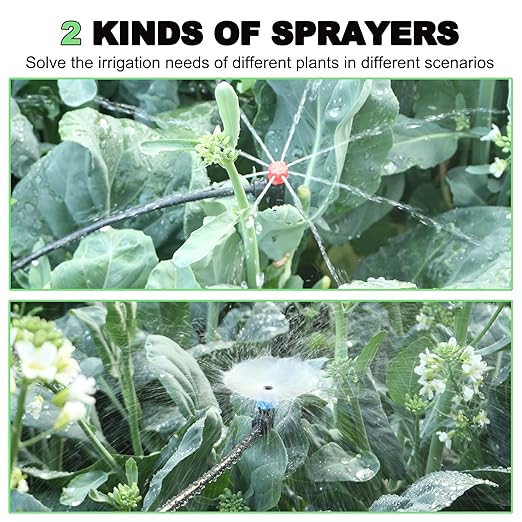 Drip Irrigation System – 2025 Upgraded Garden Watering System with 46FT 1/2'' Tubing, New Quick-Connect 1/4 inch Fittings Automatic Sprinkler for Garden Lawn Greenhouse Plant Flower Bed