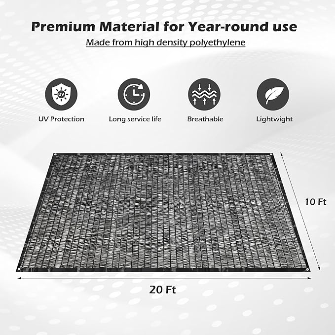 Garden expert 50% Sun Shade Cloth 10x10ft Mesh Tarp with Grommets for Plant Cover Patio Canopy Garden Pergola Greenhouse Car Barn Kennel Black