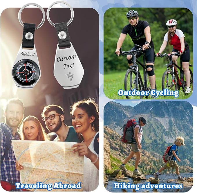 Custom Engraved Compass Keychain - Personalized Brass Compass with Luminous Function, Waterproof Survival Tool for Hiking Camping Graduation Gifts