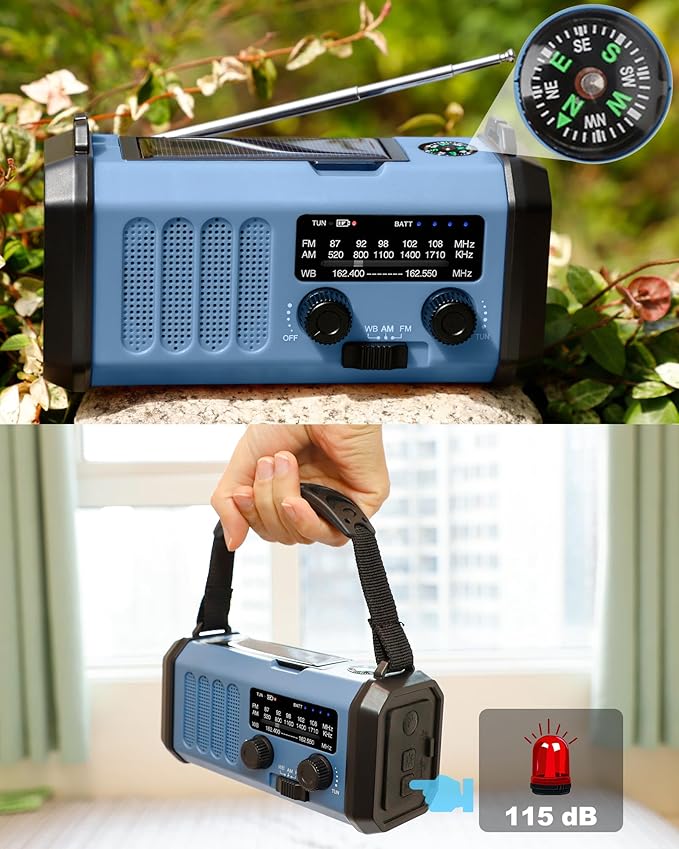 13000mAh Emergency Radio with NOAA Weather Alert, Portable Solar Hand Crank AM/FM Radio for Survival, Rechargeable Battery Powered, USB Charger, Flashlight, Reading Lamp, for Home Outdoor