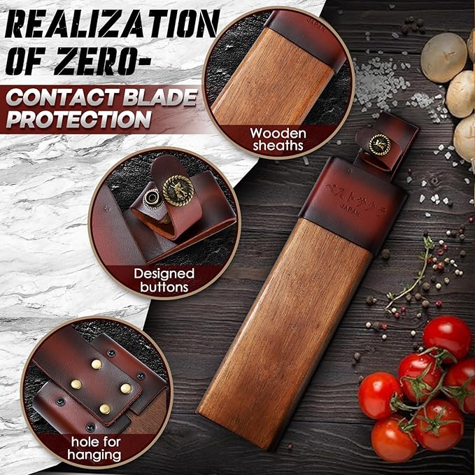 Freelander Japanese Style High Carbon Steel Machete with Red Sandalwood Ergonomic Full Tang Handle and Wood-Leather Sheath — Heavy-Duty Outdoor Tool for Camping, Hiking, Yard Work, and Survival