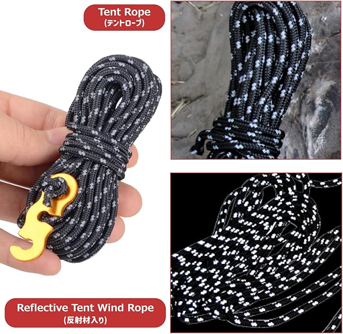 Azarxis Reflective Cord Pack Tent Guyline Rope High-Strength Lightweight with Aluminum Cord Adjuster for Tying Down Tarps, Camping Tent, Outdoor Packaging
