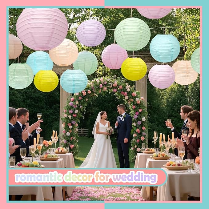 12Pcs 10" Colorful Pastel Paper Lanterns for Classroom Spring Children's Room Mother's Day Baby Shower Wedding Birthday Party Decorations, Macaron Rainbow Pastel Classroom Decor (10 inch)