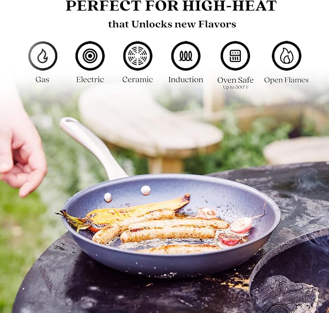 Alva Black Angus 9.5" Carbon Steel Frying Pan, Chef-Grade Hammered Blue Steel Skillet, Naturally Nonstick When Seasoned, PFAS/PFOA Free, Induction, Oven & BBQ Compatible, Lightweight Premium Cookware