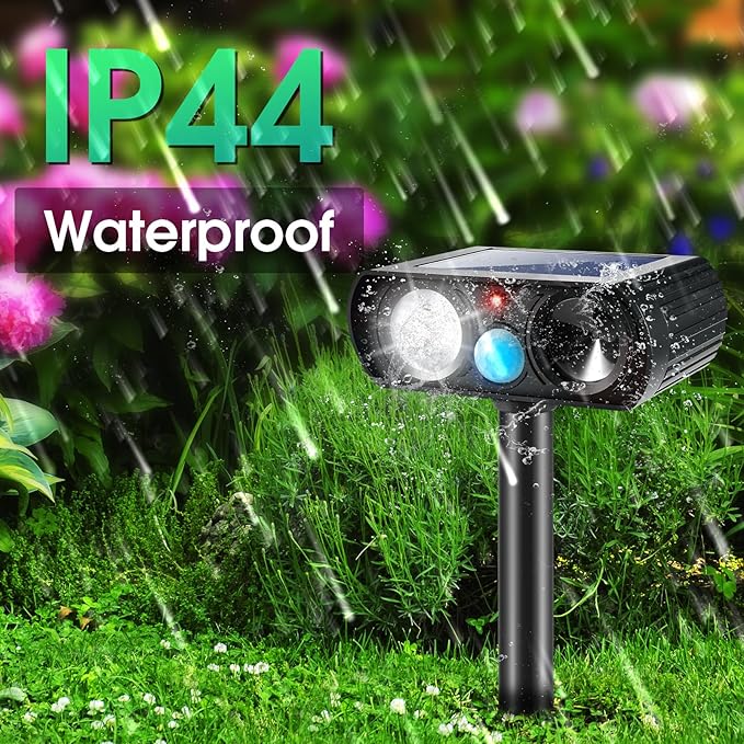 2025 4Pack Ultrasonic Animal Repellent Outdoor Solar Animal Repeller witht Motion Sensor&LED Strober Ligh Cat Deterrent Outdoor Deer Repellent Device to Scare Raccoon Squirrel Skunk Rabbit Fox Dog