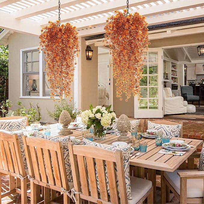 Fall Flower Artificial Artificial Hanging Plants Fake Hanging Flowers Fake Plants Faux Vine Plant Hanging Autumn Decor for Room Wedding Proch Yard Outdoor Home Wall Kitchen Bathroom Indoor (Brown)
