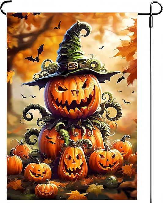 Halloween Garden Flag 12X18 Inch Double Side,Pumpkin Fall Yard Flag, Jack O Lantern Small Garden Flag,Yard Outdoor Flag for Holiday Outside Patio Decoration