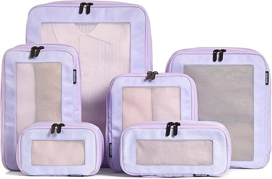 Compression Packing Cubes for Travel - Luggage Organizer Bags - Double Zipper Packing Cubes for Suitcases (6-Pack, Purple)