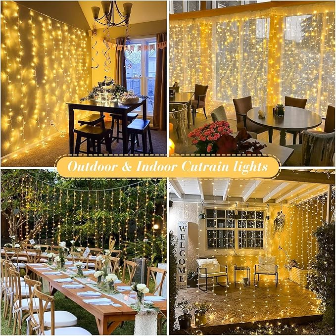 JMEXSUSS 900 LED Outdoor Christmas Curtain Lights, 9.5x29.5ft Christmas Lights Plug in with Remote, Twinkle Hanging String Light for Bedroom Wall Wedding Backdrop Window Gazebo Decor, Warm White