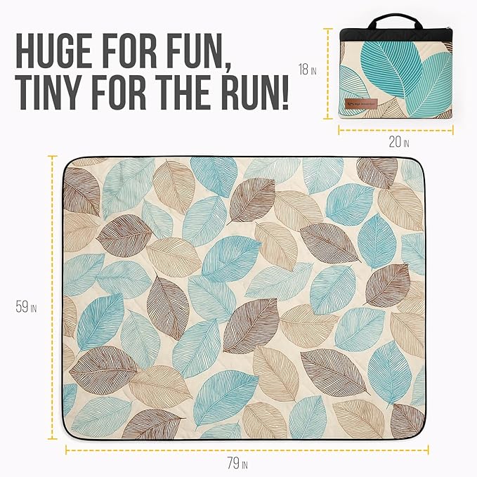 Picnic Blanket Waterproof Foldable – 2-in-1 Picnic Mat and Bag, Large Outdoor Beach Mat, Compact & Portable Picnic Blankets for Travel, Camping, Park, or Family Use (Stripes)