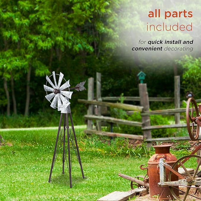 Alpine Corporation JUM368 Outdoor Metal Windmill Spinner Garden Yard Decoration, 24 Inches Tall, Bronze and Silver