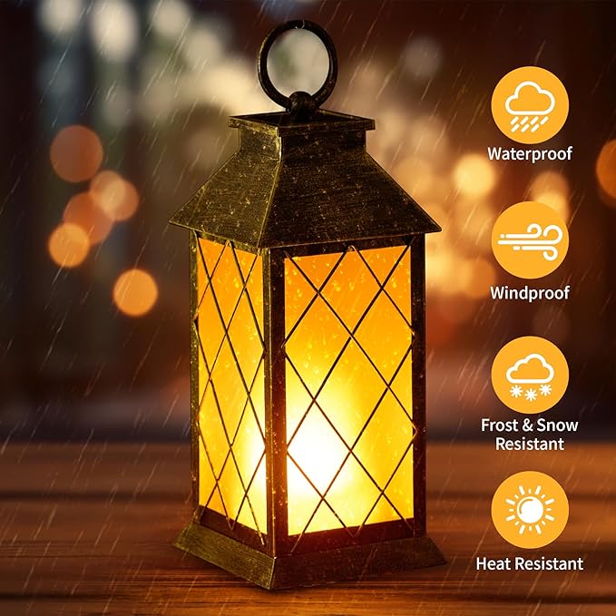 18" Solar Lantern with Flickering Flame Light, Large Outdoor Waterproof Solar Lanterns Hanging Metal Decorative Lantern for Patio Front Porch Garden Yard Outside Tabletop Mothers Day Gifts Grandma