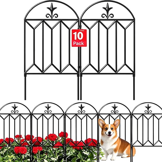 AMAGABELI GARDEN & HOME 10 Panels 24in(H)×10ft(L) Decorative Garden Fence and Borders for Dog No Dig Metal Fence Panel Garden Edging Border Fence for Animal Barrier Fencing for Flower Bed Yard Patio