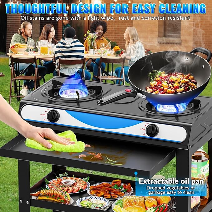 2 Burner Propane Gas Stove,19000BTU Portable Gas Stove with Support Leg Stand and Adapter Auto Ignition Camping Stove,propane burner for RV, Apartment, Outdoor Cooking