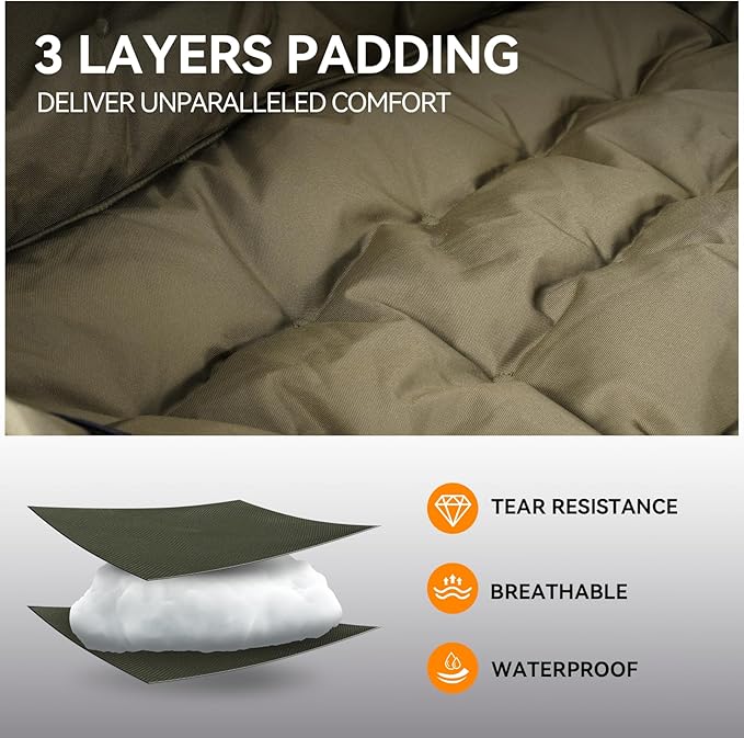 Double Camping Chairs Padded Loveseat Chair for 2 Person - Heavy Duty Oversized Camping Couch for Adults Outdoor Lawn Beach - Portable Folding Sofa with Cup Holders and Carry Bag, Green