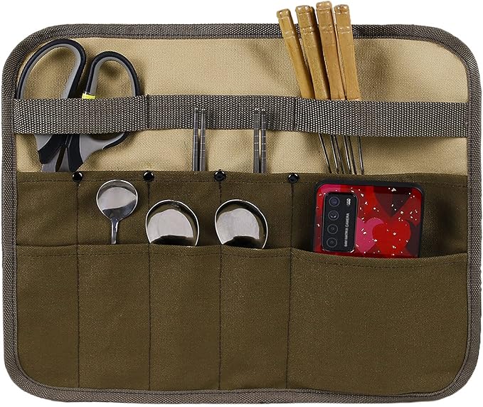 Camping Tableware Storage Bag,Kitchen Cooking Utensil Travel Flatware Organizer，for Outdoor Picnic Barbecue