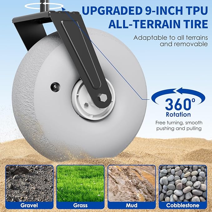 Beach Wagon with Big Wheels for Sand - 450lbs Load Heavy Duty Wagons Carts Foldable with 9" All Terrain Inflatable Tires, Collapsible Beach Cart for Grocery Shopping Garden Sports Camping Outdoor