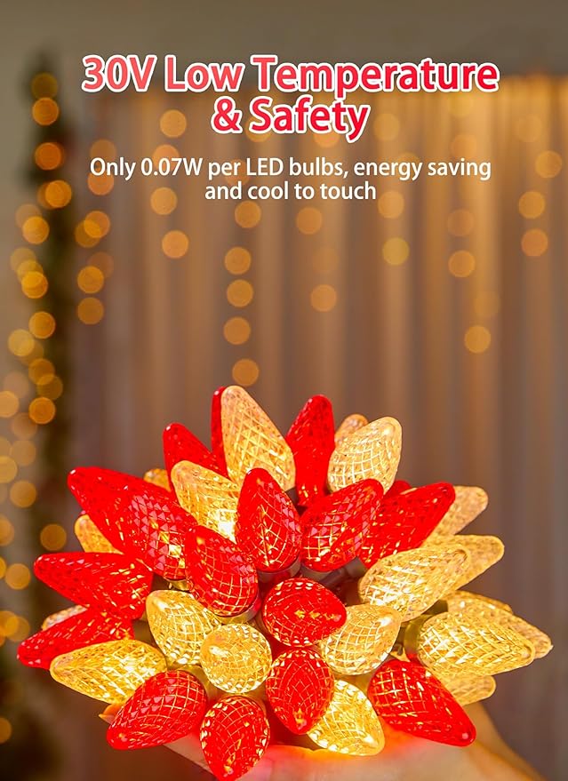 2 Pack C9 LED Christmas String Lights - Each 82ft 100 LED Outdoor String Lights with Timer and 8 Lighting Modes, Plug in Extendable Roofline Lights String for Outside Yard Christmas Holiday Decoration