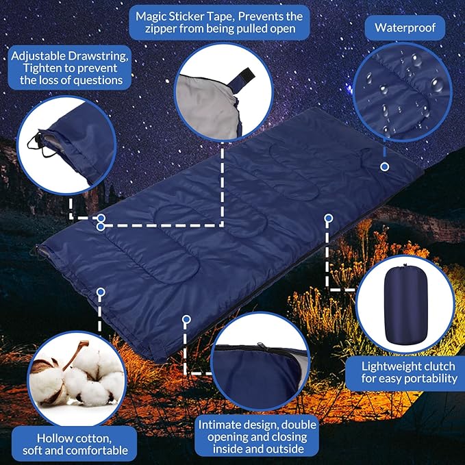 Macarrie 12 Pack Camping Sleeping Bags for Adults Bulk Cold Weather Kids Sleeping Bag for Homeless Lightweight Waterproof Compression Sack for Backpacking Traveling Hiking Outdoor