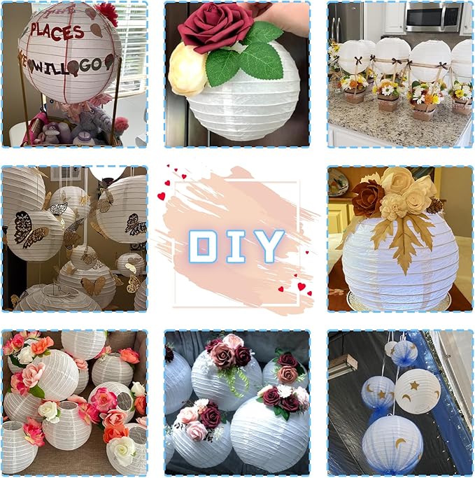 12Pcs Blue and White Paper Lanterns Assorted Sizes (6" 8" 10" 12") for Home Decor, Wedding, Birthday, Mamma Mia Party Decorations, Hanging Chinese Japanese Paper Lantern (3 Blue Colors)