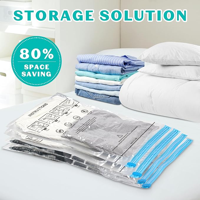 10 Pack Space Saver Vacuum Storage Bags Travel Vacuum Bags for Luggage Clothing Compression Bags for Travel Essentials No Vacuum or Pump Needed