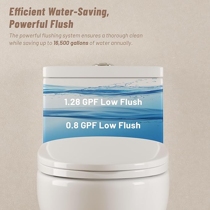 Deer Valley One Piece Toilet, DV-1F026 Elongated Toilet with Powerful Dual Flush 0.8/1.28 GPF, Soft-Close Seat, Standard Height, Easy-Clean Skirted Design, 12" Rough-In