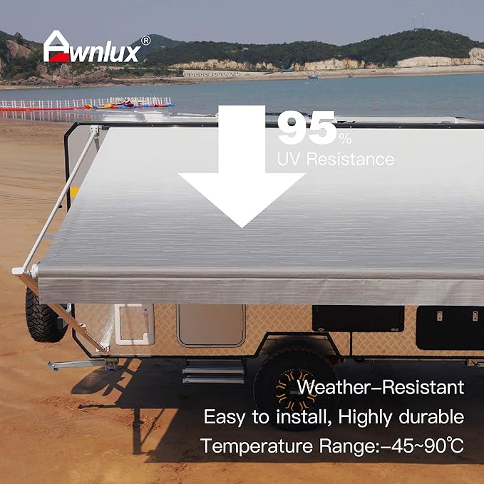 AWNLUX RV Awning Fabric Replacement Waterproof Vinyl Shade Screen for Awnings Camping Universal Fit Fabric Sun Shade UV Sun Blocker Canopy RV Awning Shade Shelter Gray Fade-13' (Fabric 12'2")