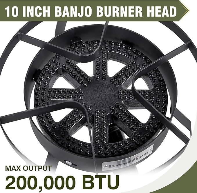 Bestfire 16" Single Propane Burner Camping Stove with Steel Braided Hose 200,000 BTU for Frying, Camping, Home Brewing and Turkey Frying