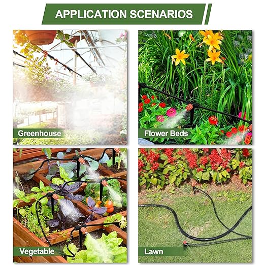 230FT Watering System for Outdoor Plants, Quick-Connect Garden Drip Irrigation Kits with 1/2" & 1/4",Hose Irrigation Equipment, Adjustable Nozzles & Sprinklers for Yard, Greenhouse,Raised Bed,Lawn