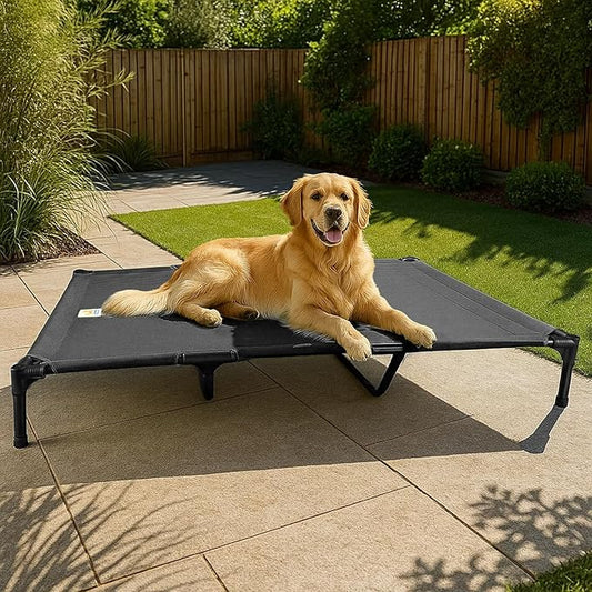 Canvas Elevated Dog Bed, Durable Chew Proof Outdoor Raised Pet Cot for Extra Large Dogs, Waterproof, Breathable, Portable, Washable, Easy Assembly, Sturdy Frame for Camping & Travel, Dark Grey