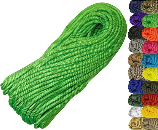 1/4" ParaMax Paracord 100 ft – 1000 lb Type IV Rope for Dog Leashes, Camping, Kayak Anchor - Made in USA - Neon Green