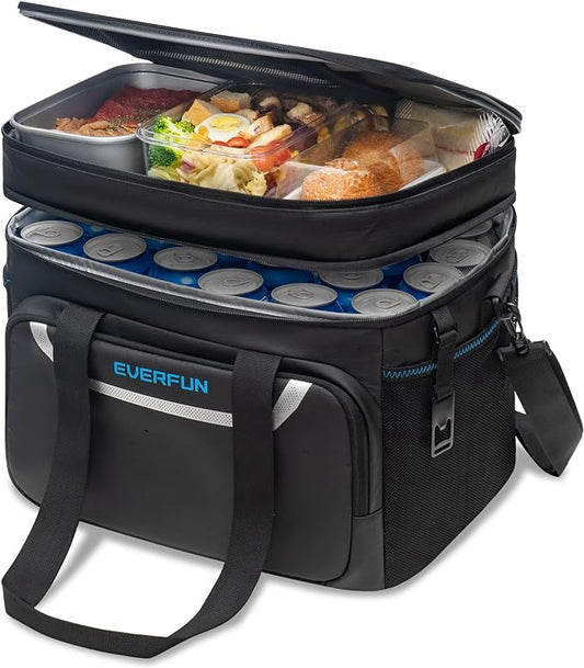 EVERFUN Small Cooler Lunch Box Mini Leak-Proof Soft Double Deck 24 Can Personal Insulated Collapsible Portable Waterproof Lunch Bag Ice Chest for Men Women Work Travel Car Picnic Beach
