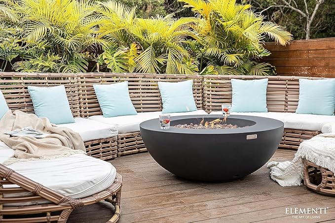 Elementi Lunar Bowl Cast Concrete Fire Table, Outdoor Fire Pit Fire Table Patio Furniture, Dark Gray (Liquid Propane Gas)