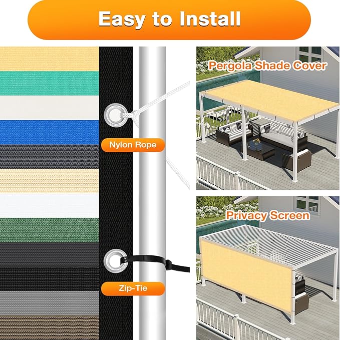 Artpuch Outdoor Pergola Shade Cover 6x17 FT Sun Shade Cloth with Grommets Sand 90% UV Protection Canopy Patio Privacy Screen (Customized Available)