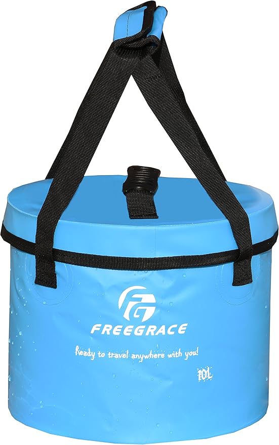Premium Collapsible Bucket by Freegrace - Compact Portable Folding Water Container - Lightweight & Durable - Includes Handy Tool Mesh Pocket