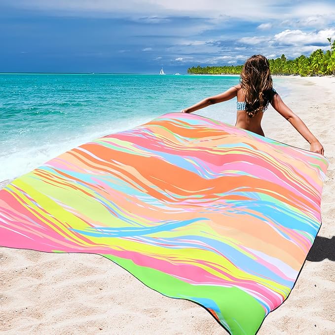 Beach Blanket Waterproof Sandproof Extra Large Beach Mat 79" X 83"/120"x108"for 1-8 Adults Quick Drying Durable Outdoor Picnic Mat for Beach Travel Camping Hiking