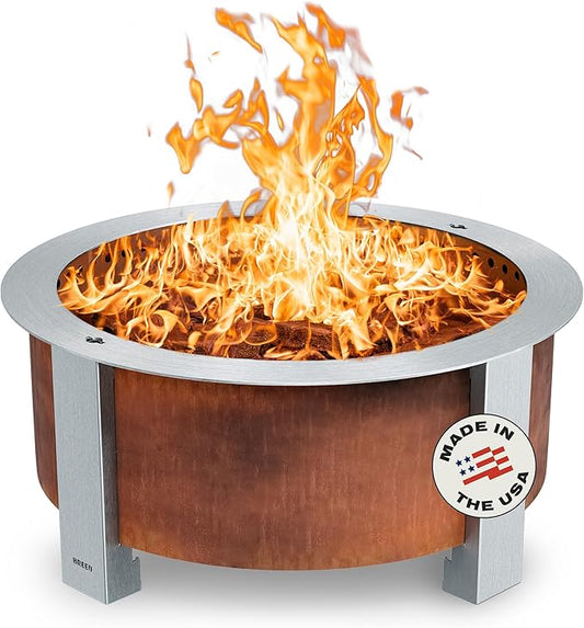 Breeo Smokeless Fire Pit (X Series 30, Corten Steel) | 34.5 inch Smokeless Firepit for Outside | 94 Pounds | Ideal for Families Compatible with Wide Range of Breeo Accessories